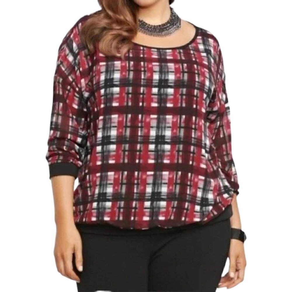 TORRID Red Black White Plaid Top - Size 3X